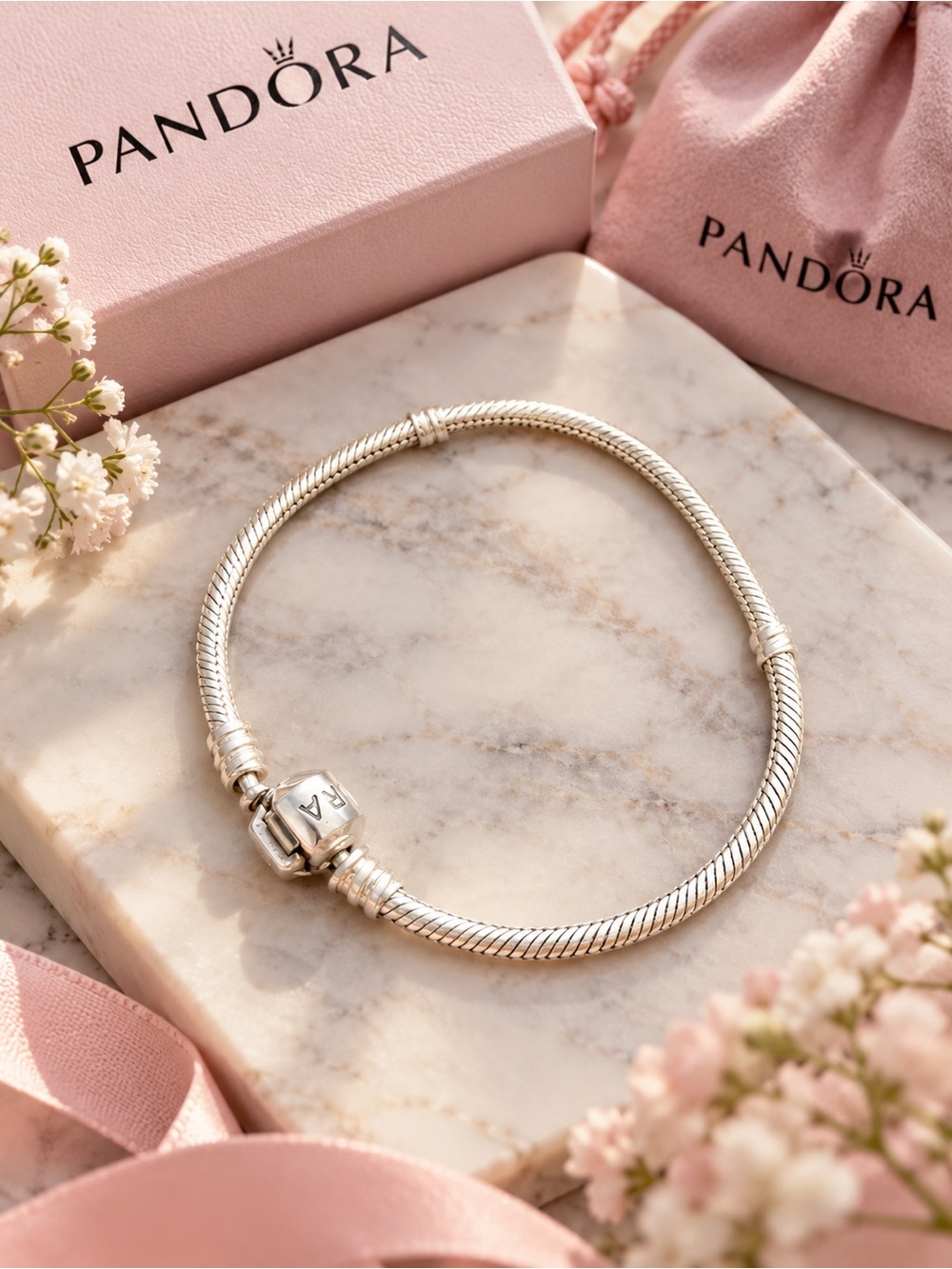 Pandora Silver Snake Chain Bracelet with Signature Clasp